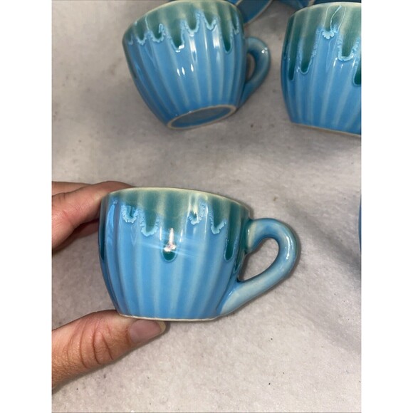 Hand Painted Pottery Tea Set Sicily Italy 6 Cups Teapot Plates Blue Ceramic - Picture 5 of 9